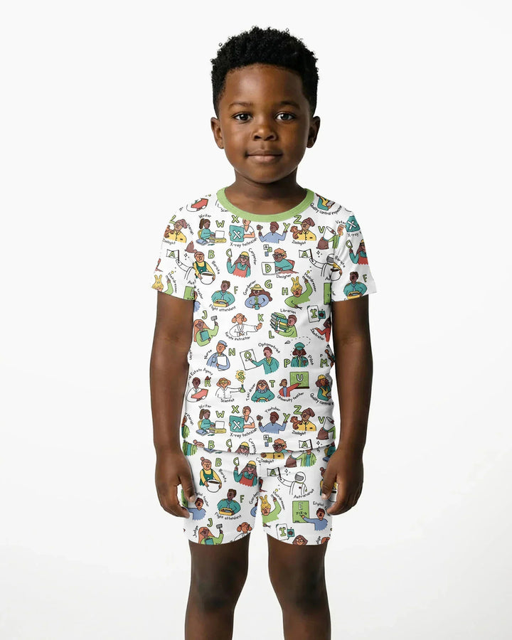 Jobs Alphabet Bamboo Two Piece Short Sleeve Shorts Pajama Set
