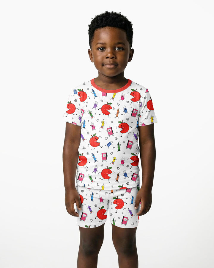 Back To School Chasing Bamboo Two Piece Short Sleeve Shorts Pajama Set