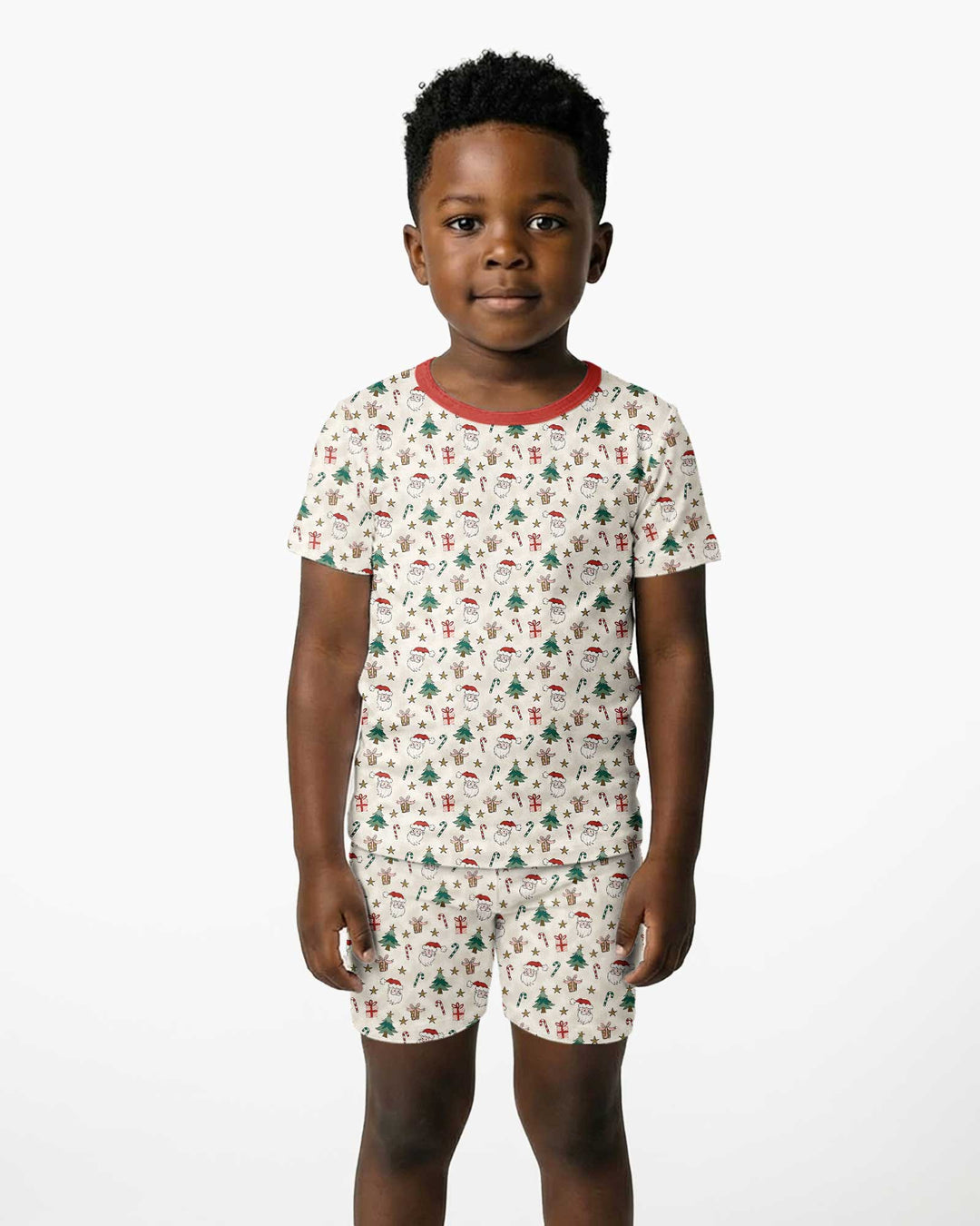 Snowy Santa Bamboo Two Piece Short Sleeve Shorts Pajama Set