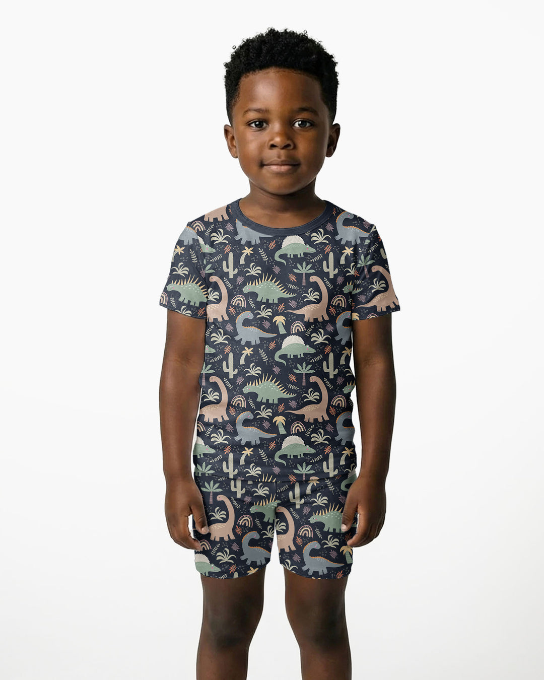 Navy Jurassic Jungle Bamboo Two Piece Short Sleeve Shorts Pyjamas Set