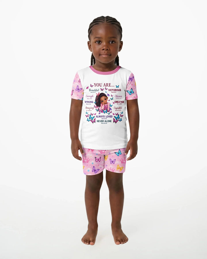 Black Girl Religious You Are Beautiful Bamboo Two Piece Short Sleeve Shorts Pajama Set