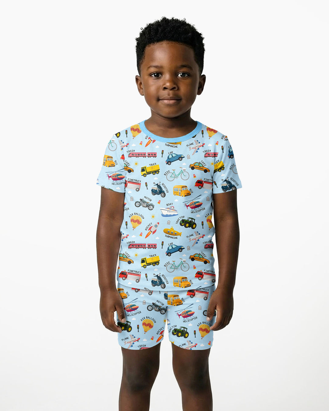 Vehicle Vocabulary Bamboo Two Piece Short Sleeve Shorts Pajama Set