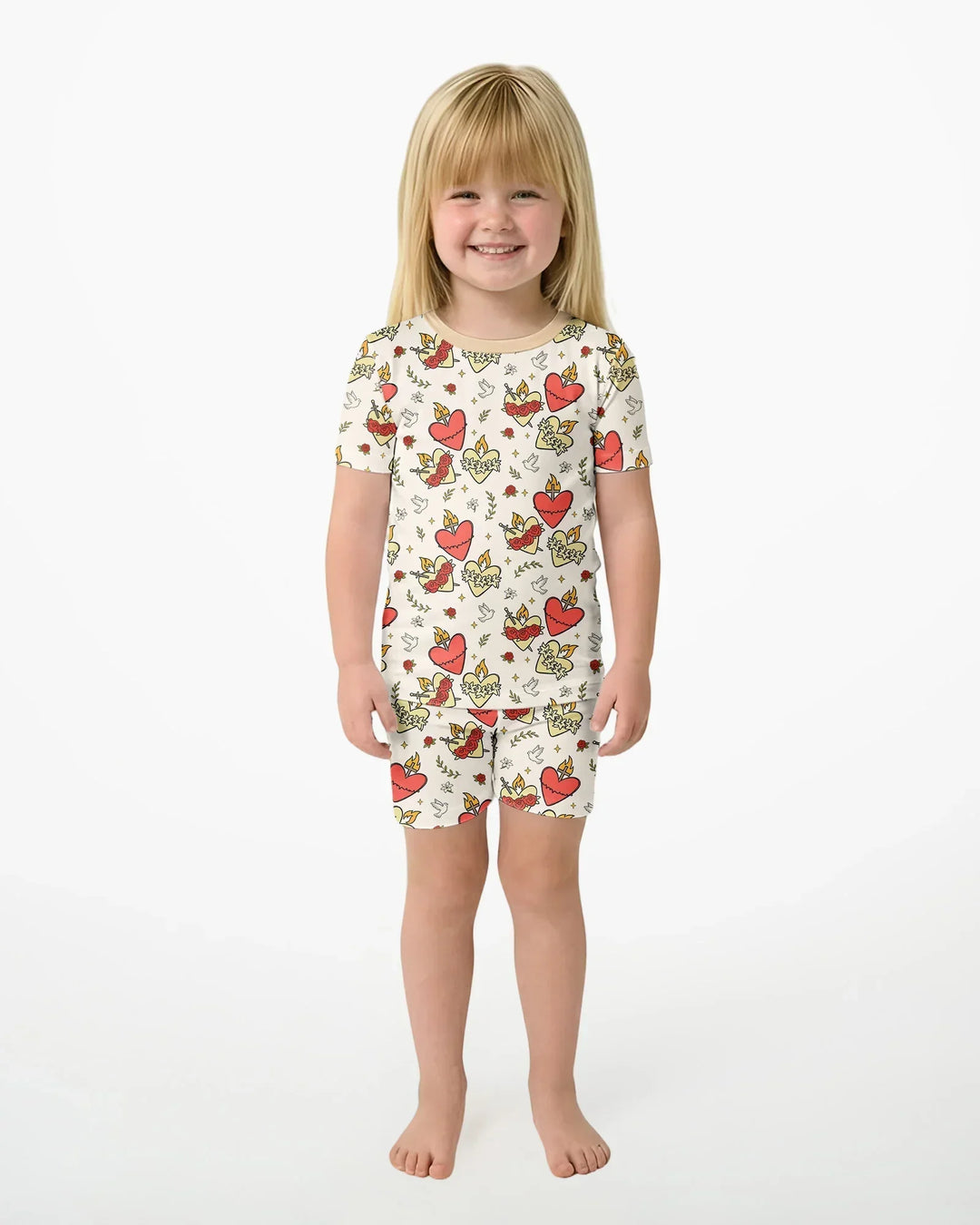 Three Sacred Hearts Bamboo Two Piece Short Sleeve Shorts Pajama Set