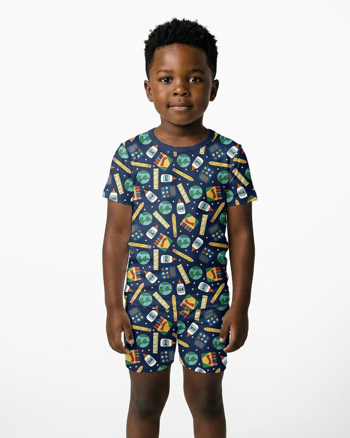 School Supply Bamboo Two Piece Short Sleeve Shorts Pajama Set