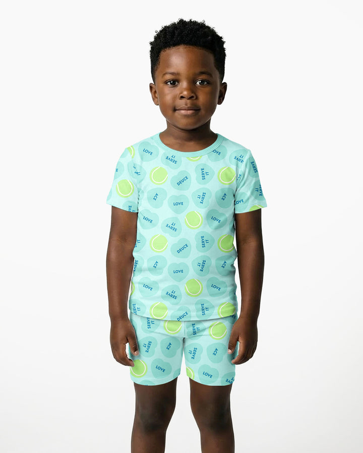 Tennis with Love Two Piece Short Sleeve Shorts Pajama Set