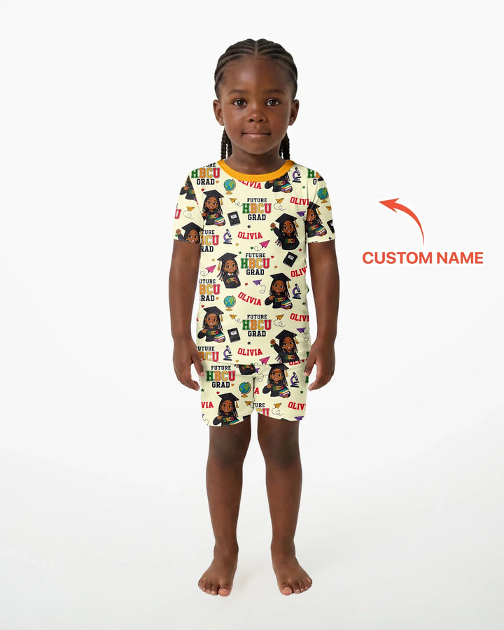 Custom Name Future HBCU Grad Bamboo Two Piece Short Sleeve Shorts Pajama Set