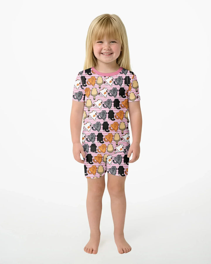 Funny Cat Butts Club Family Matching Bamboo Two Piece Short Sleeve Shorts Pajama Set