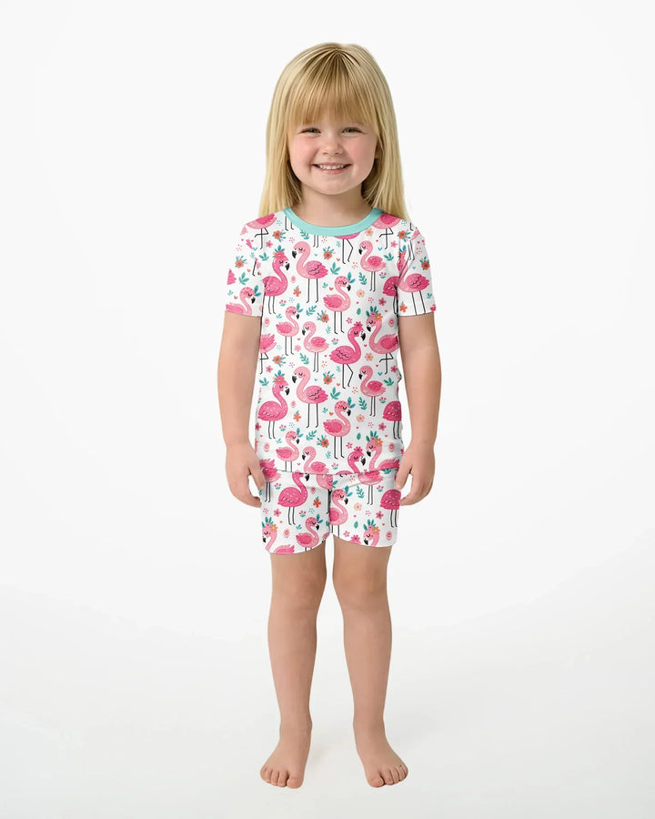 Hello Flamingo Bamboo Two Piece Short Sleeve Shorts Pajama Set