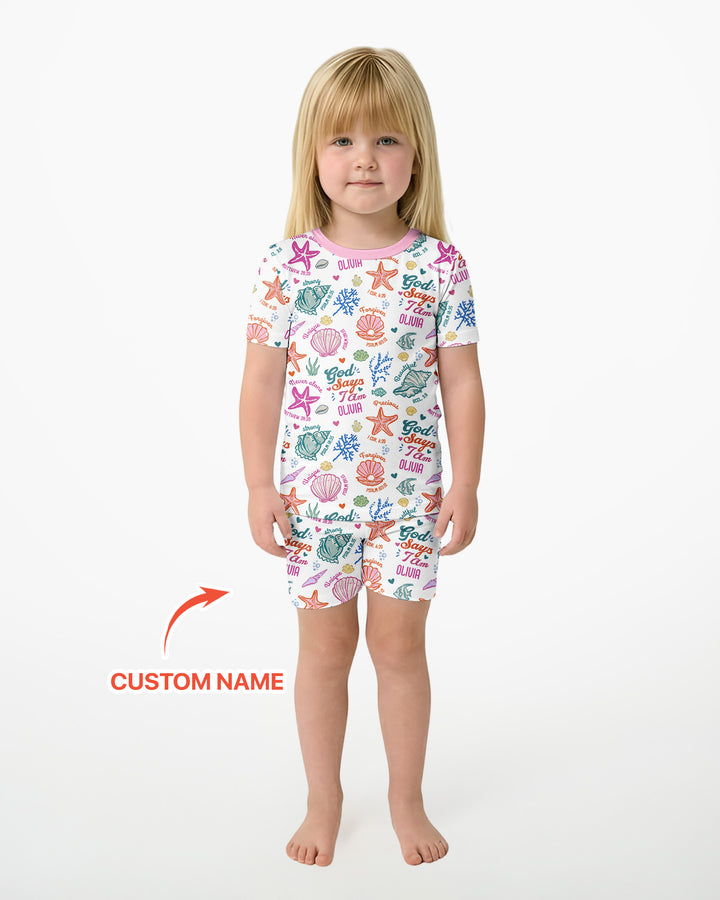 Coastal God Says I Am Custom Name Bamboo Two Piece Short Sleeve Shorts Pajama Set
