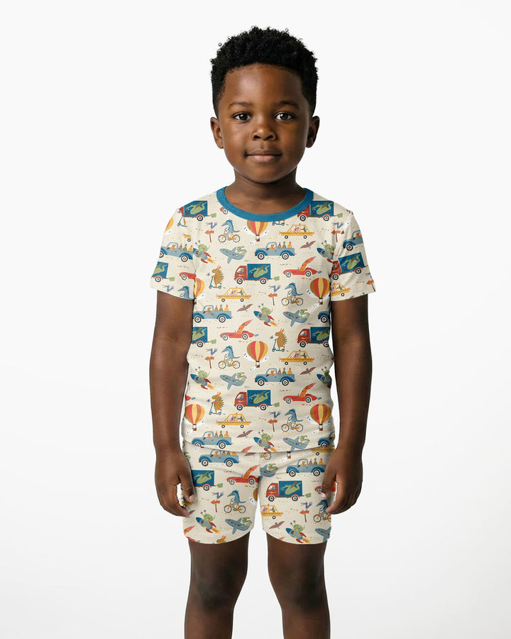 Monsters on the Move Bamboo Two Piece Short Sleeve Shorts Pajama Set