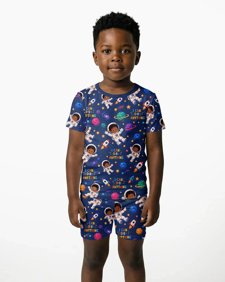Black Astronaut I Can Do Anything Bamboo Two Piece Short Sleeve Shorts Pajama Set