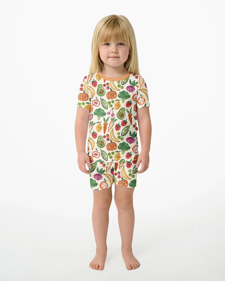 Veggie Friends Family Matching Bamboo Two Piece Short Sleeve Shorts Pajama Set
