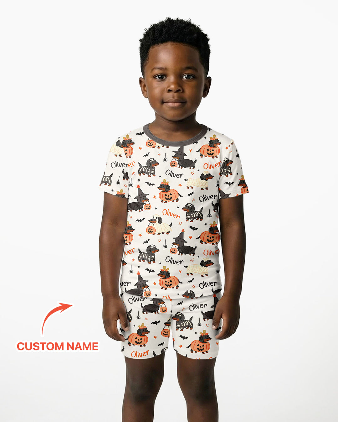 Orange and Black Dachshund Bamboo Two Piece Short Sleeve Shorts Pajama Set