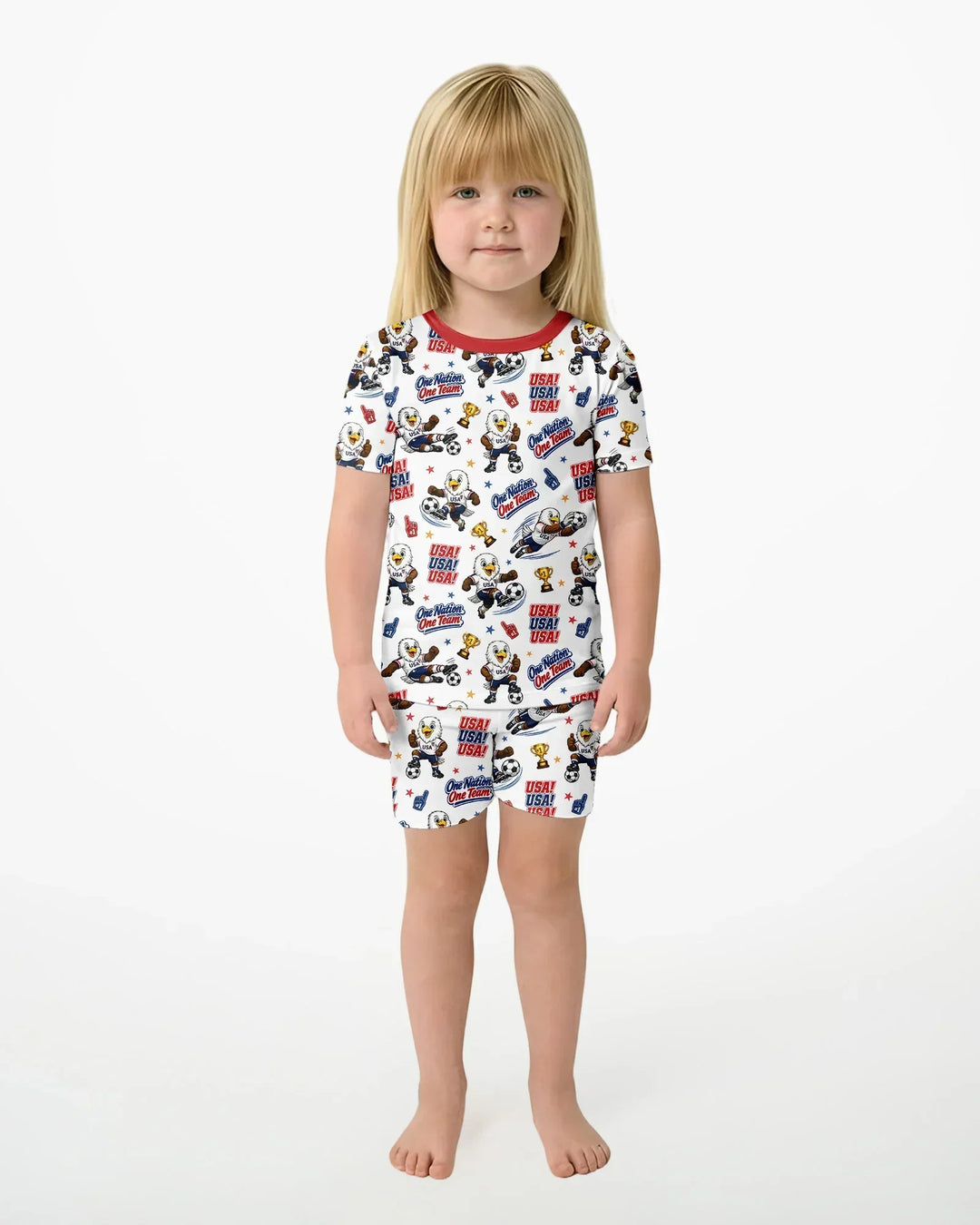 Soccer One Nation One Team Bamboo Two Piece Short Sleeve Shorts Pajama Set