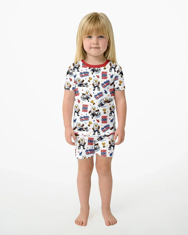 Soccer One Nation One Team Bamboo Two Piece Short Sleeve Shorts Pajama Set