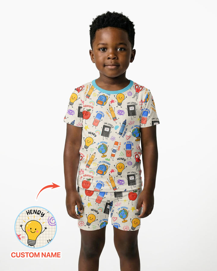 School Squad Custom Name Bamboo Two Piece Short Sleeve Shorts Pajama Set