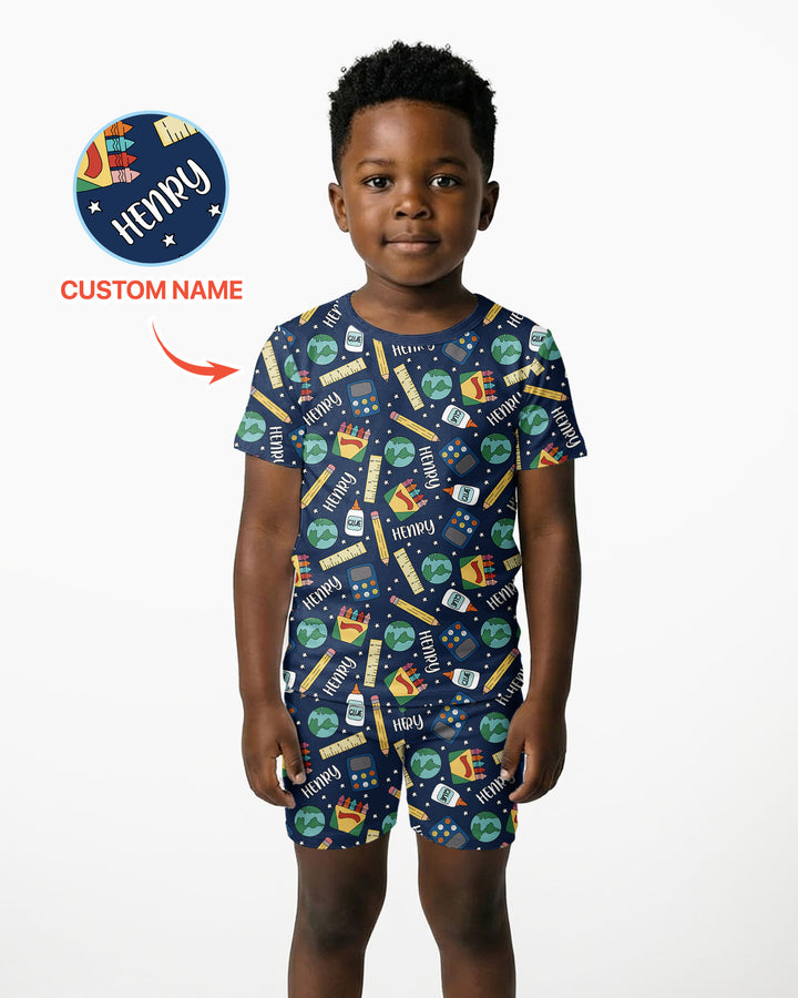 School Supply Bamboo Two Piece Short Sleeve Shorts Pajama Set