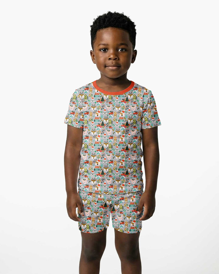 Christmas Woodland Deer Fox Bear Bamboo Two Piece Short Sleeve Shorts Pajama Set