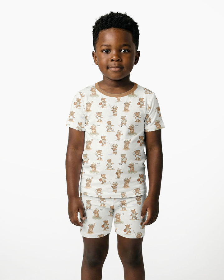 Little Sports Bears Bamboo Two Piece Short Sleeve Shorts Pajama Set