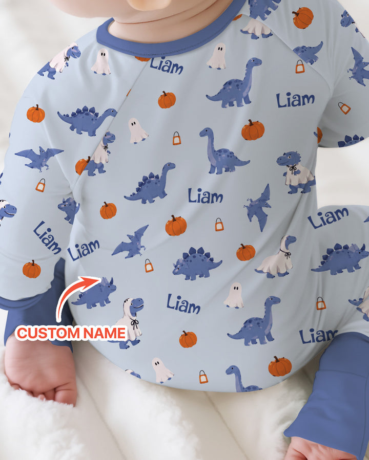 Custom Name Spooky Dinosaur Halloween - Personalized Bamboo Convertible Zippy