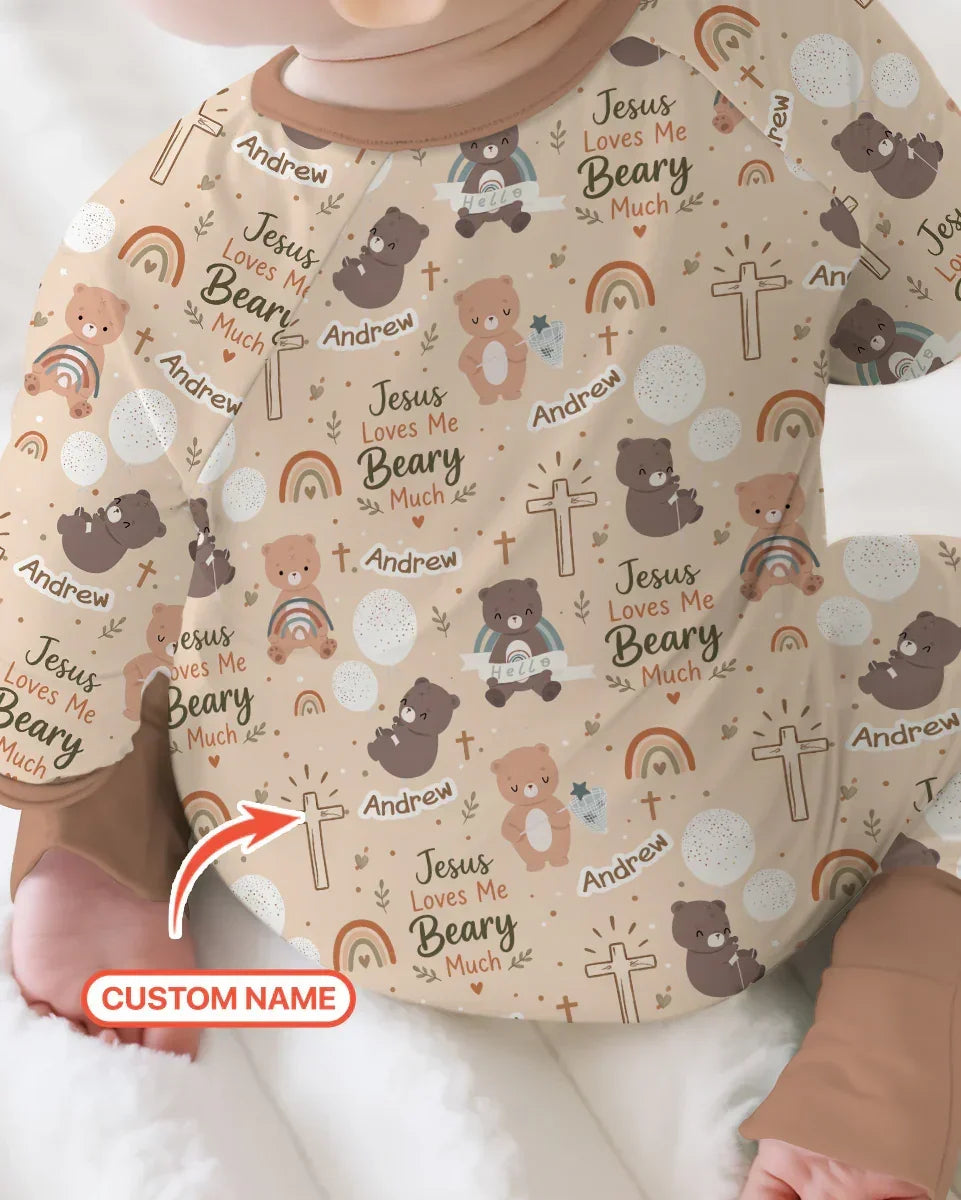 Custom Name Jesus Loves Me Beary Much Bamboo Convertible Zippy