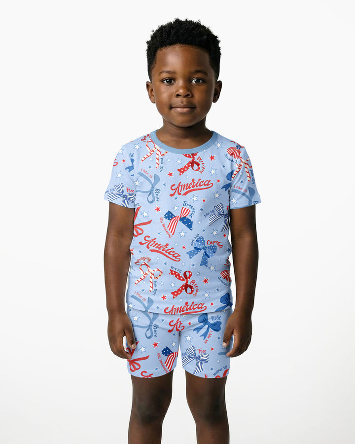 Girly Patriotic Bamboo Two Piece Short Sleeve Shorts Pajama Set