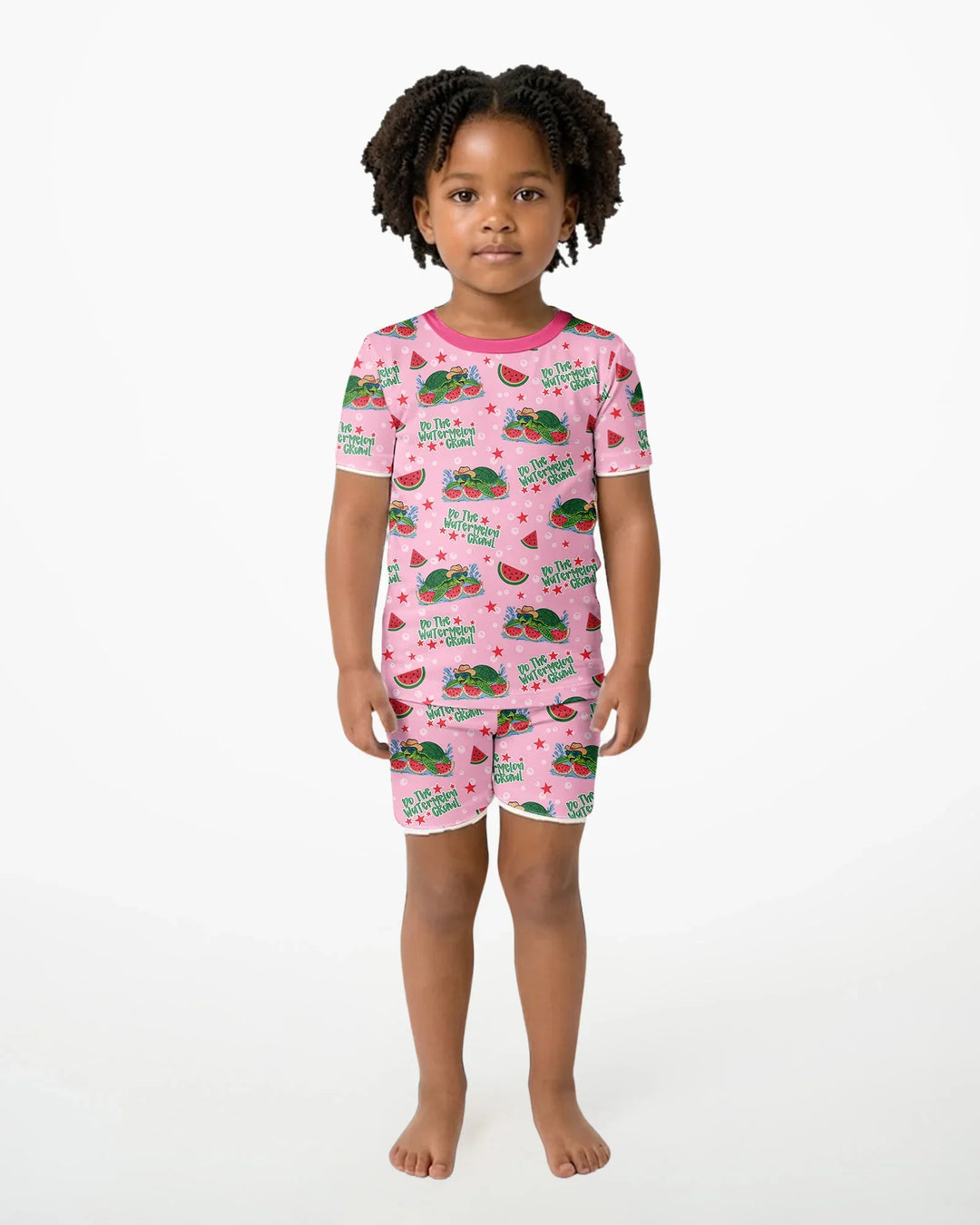Watermelon Turtle Family Matching Bamboo Two Piece Short Sleeve Shorts Pajama Set