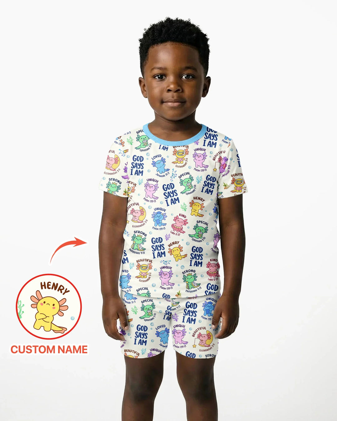 Axolotl God Says I Am Custom Name Bamboo Two Piece Short Sleeve Shorts Pajama Set