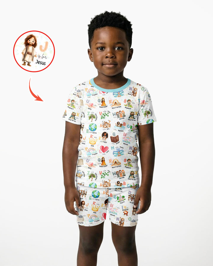 Bible ABC Alphabet Bamboo Two Piece Short Sleeve Shorts Pajama Set