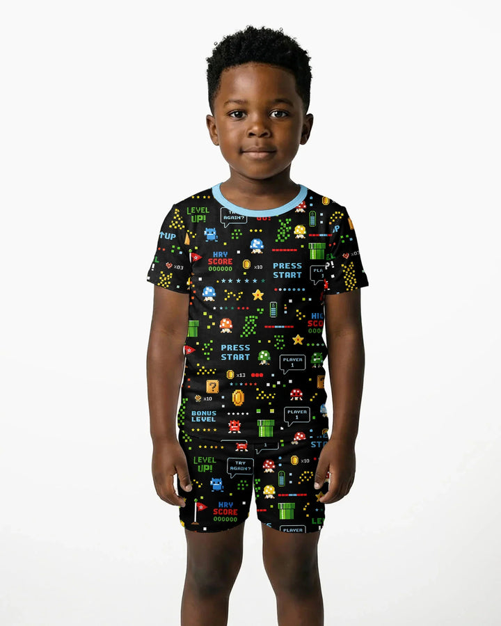 Pixel Game Lover Matching Bamboo Two Piece Short Sleeve Shorts Pajama Set