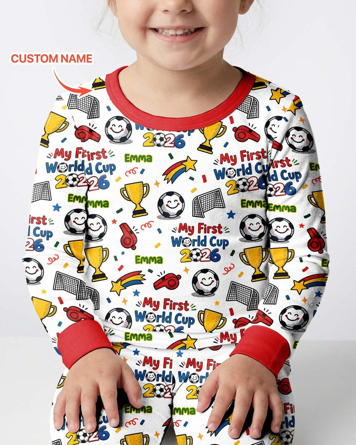 Custom Name My First Soccer Cup Bamboo Two Piece Long Sleeve Pajama Set