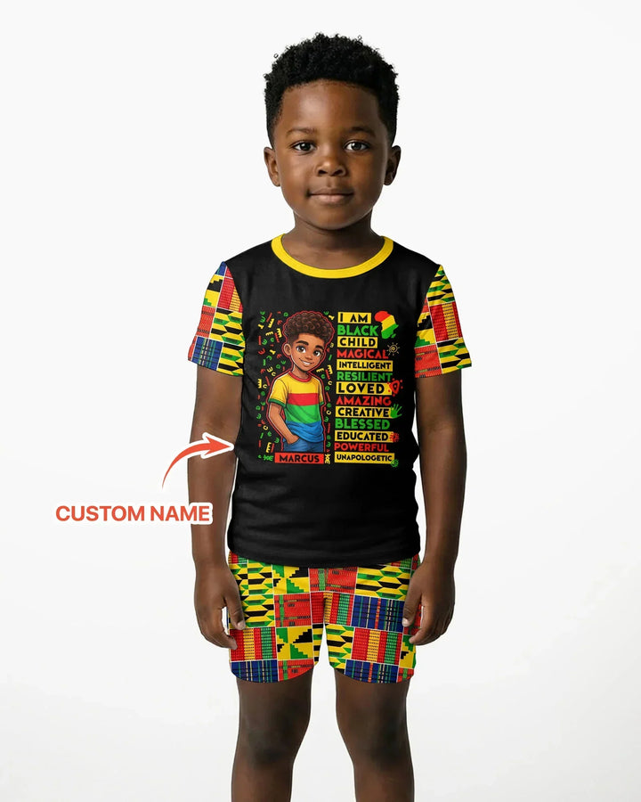 Custom Name I Am Black Child Boy Bamboo Two Piece Short Sleeve Shorts Pajama Set