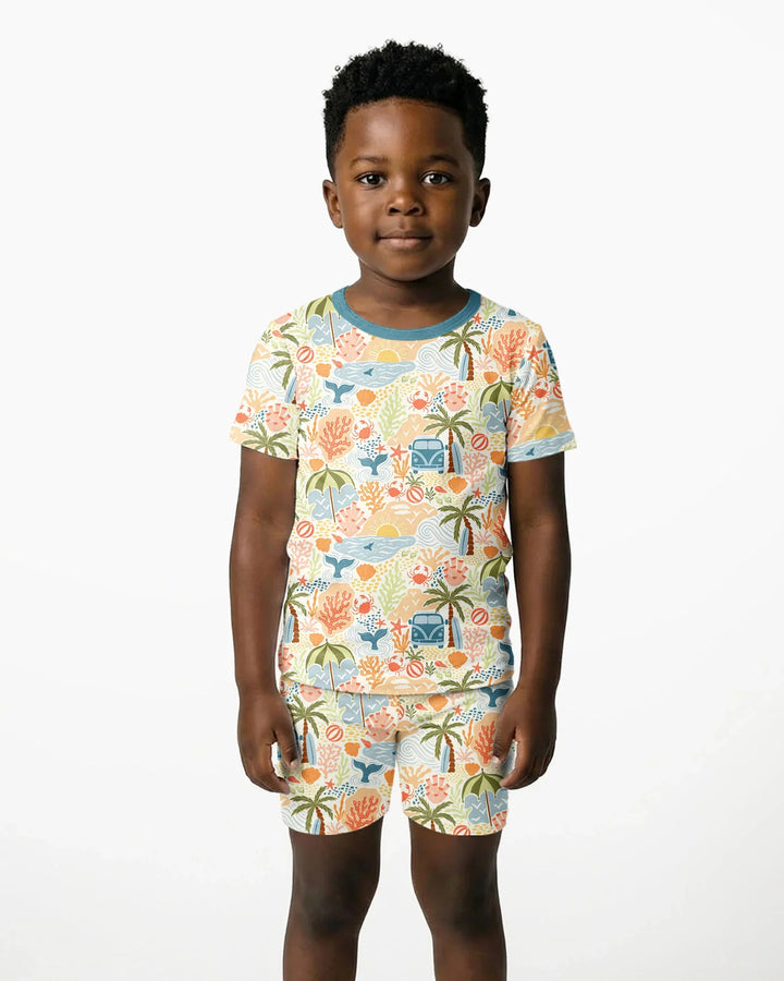 Beachy Boho Bamboo Two Piece Short Sleeve Shorts Pajama Set