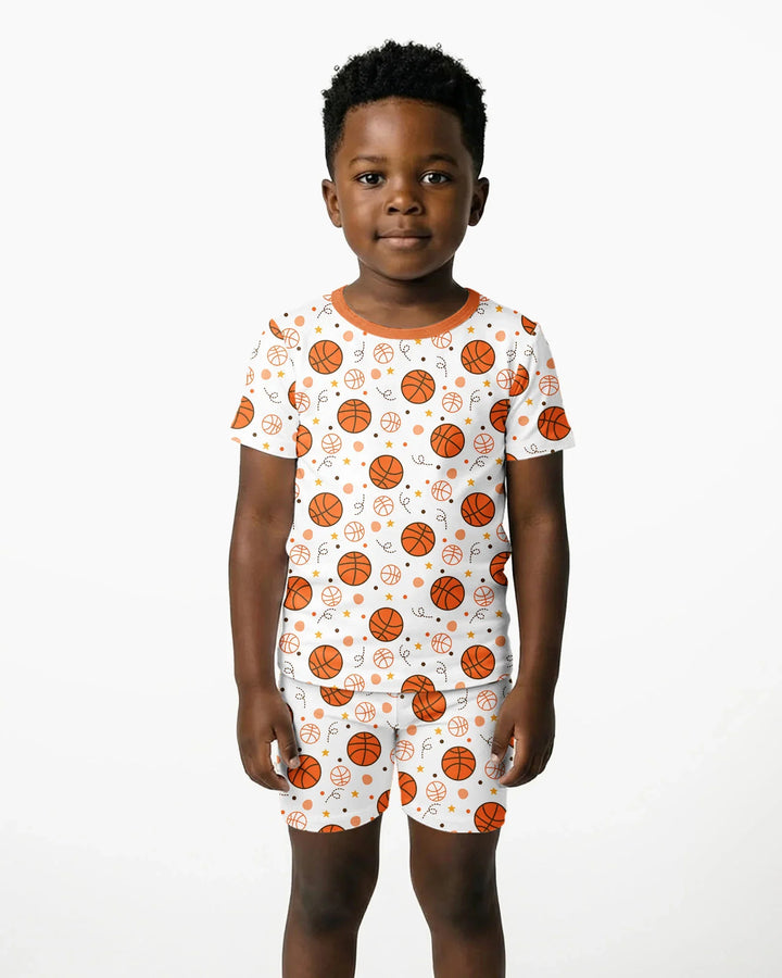 Orange Basketball Bamboo Two Piece Short Sleeve Shorts Pyjamas Set