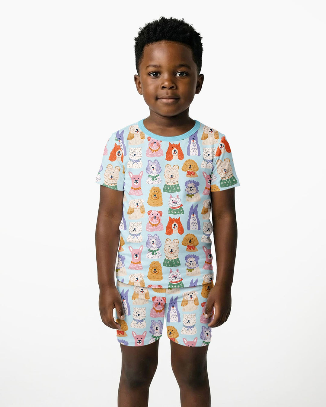 Whimsical Puppy Parade Family Matching Bamboo Two Piece Short Sleeve Shorts Pajama Set
