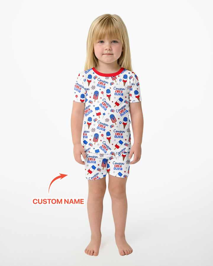 Custom Name 4th of July Cousin Crew Bamboo Two Piece Short Sleeve Shorts Pajama Set