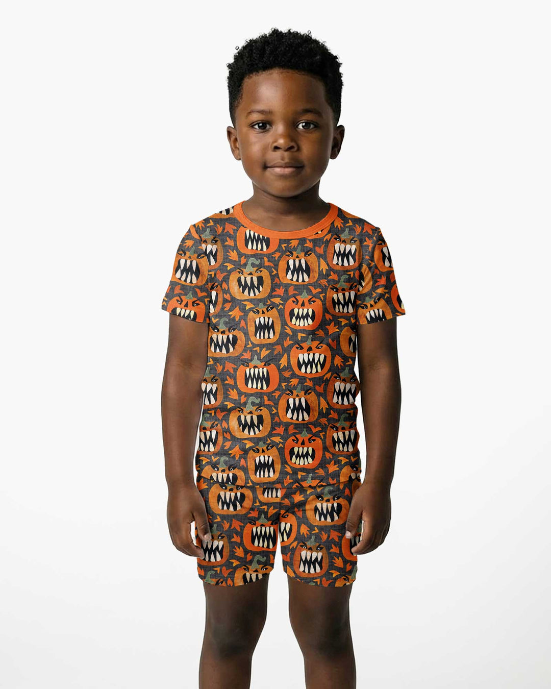 Pumpkin Monsters Bamboo Two Piece Short Sleeve Shorts Pajama Set
