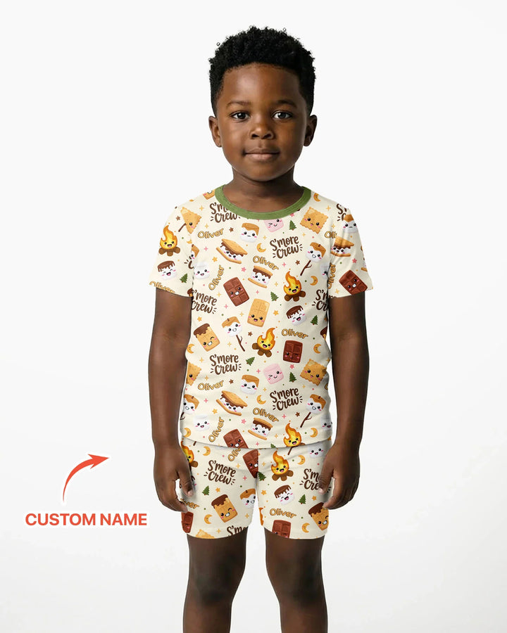 Custom Name Kawaii S'more Crew Family Matching Bamboo Two Piece Short Sleeve Shorts Pajama Set
