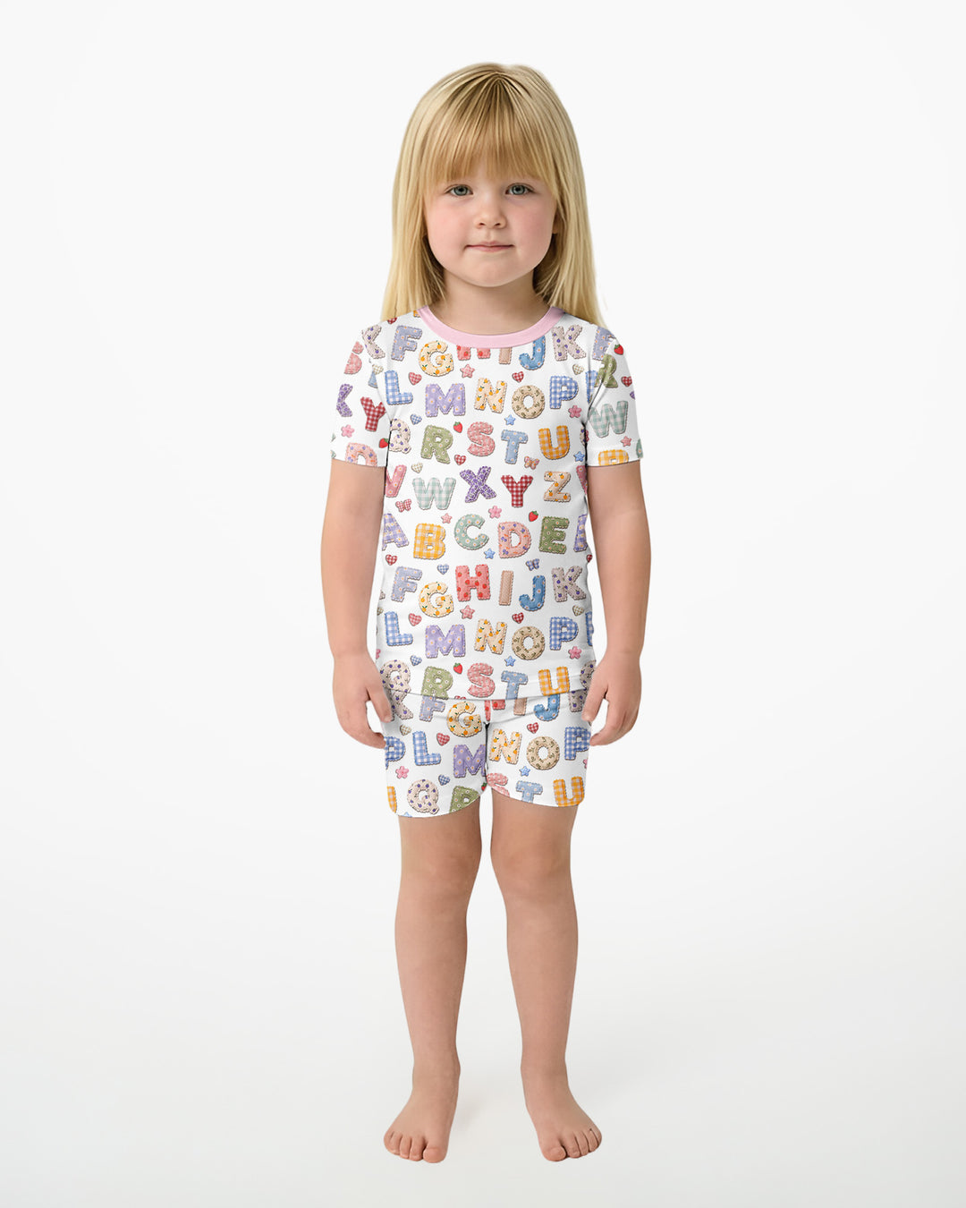 Fabric Alphabet Letters Bamboo Two Piece Short Sleeve Shorts Pajama Set