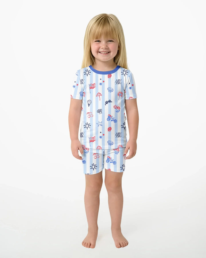 Red, White & Beachy Family Matching Bamboo Two Piece Short Sleeve Shorts Pajama Set