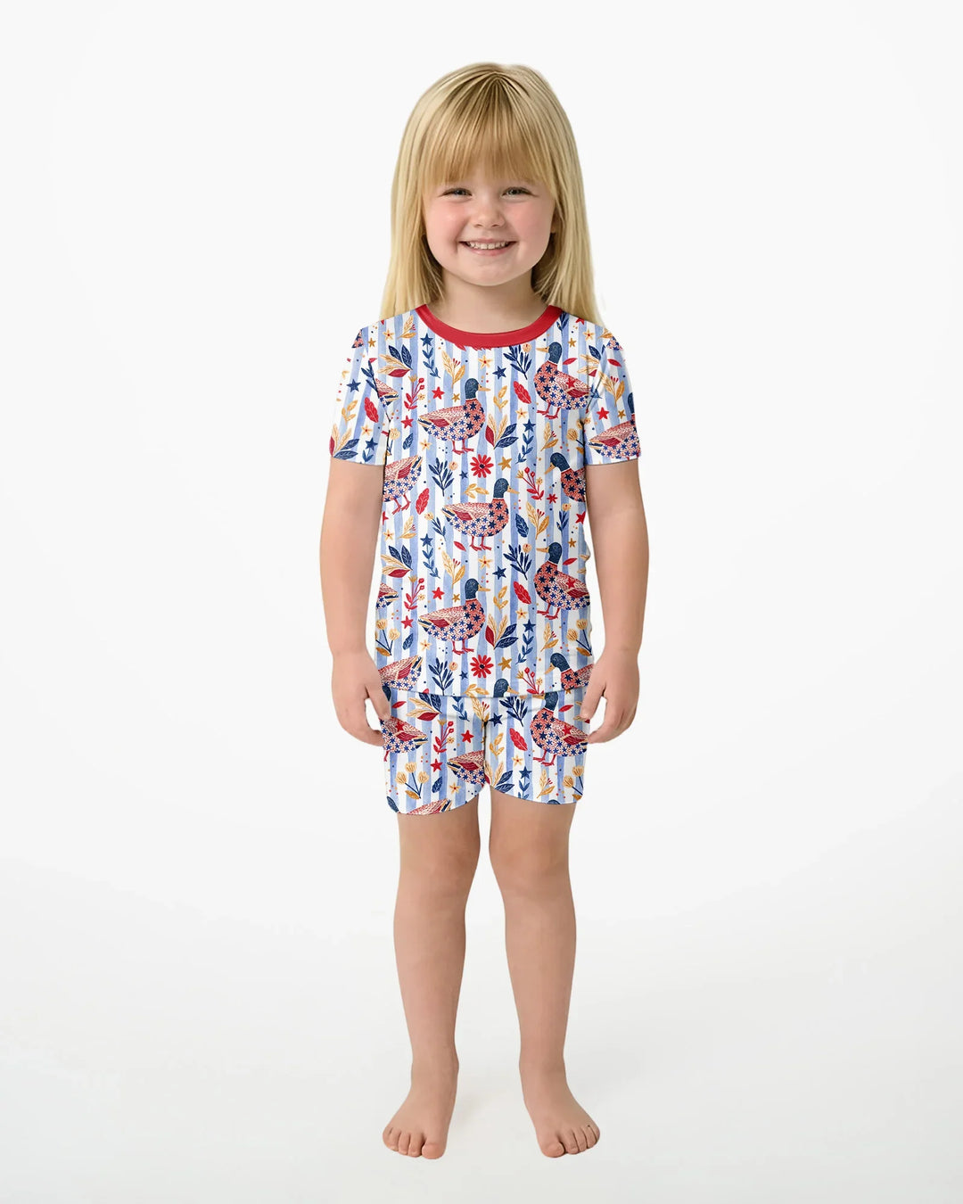 Patriotic Mallard Duck Bamboo Two Piece Short Sleeve Shorts Pajama Set