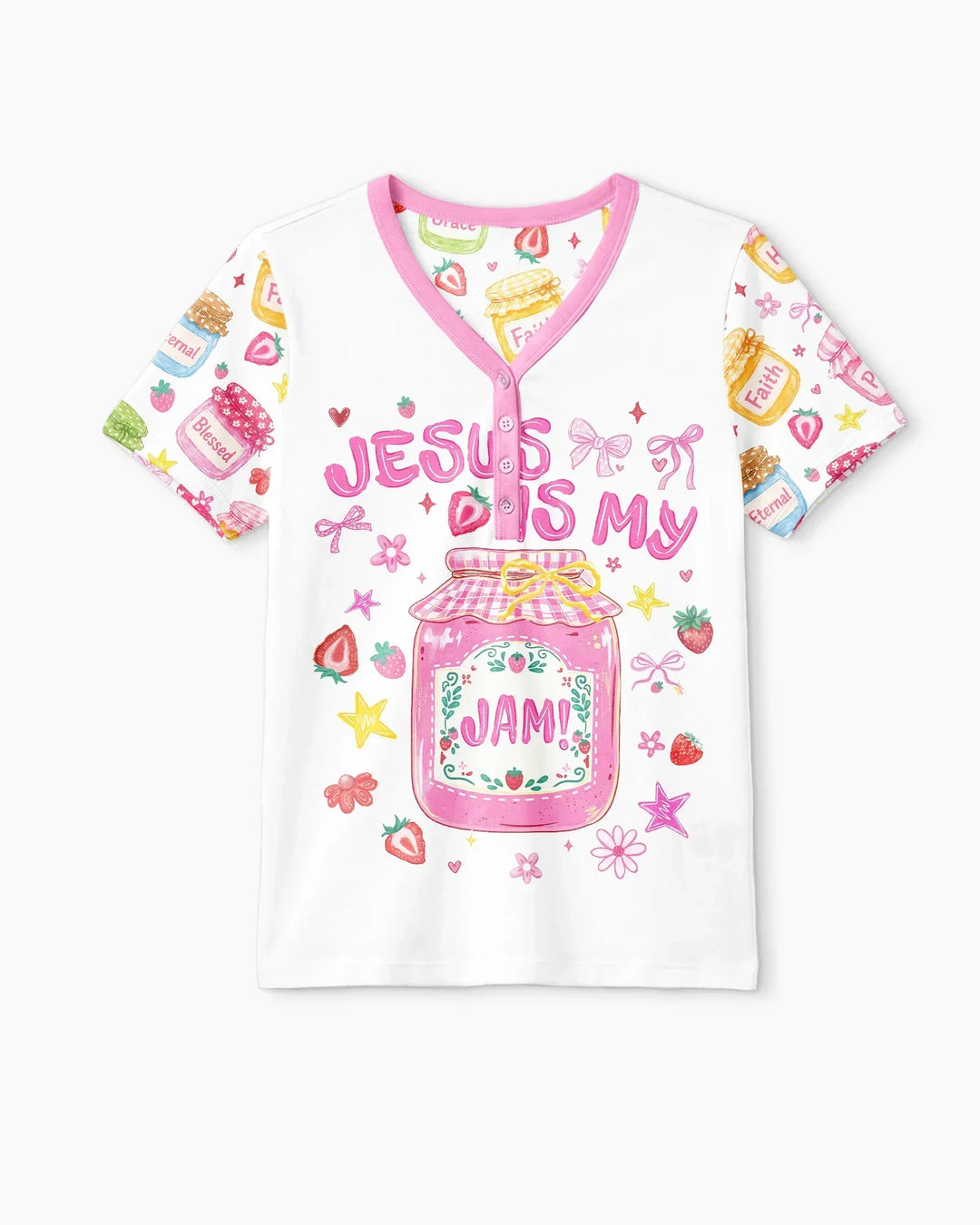 Preppy Summer Jesus Is My Jam Bamboo Women Short Sleeve Short Pajama Set