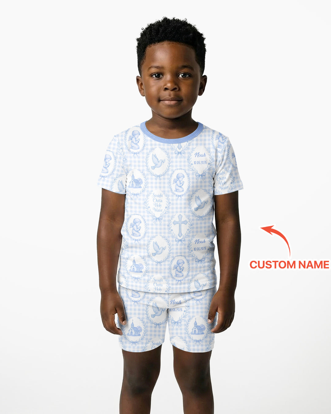 Custom Name Baptism Straight Outta Holy Water Bamboo Two Piece Short Sleeve Shorts Pajama Set
