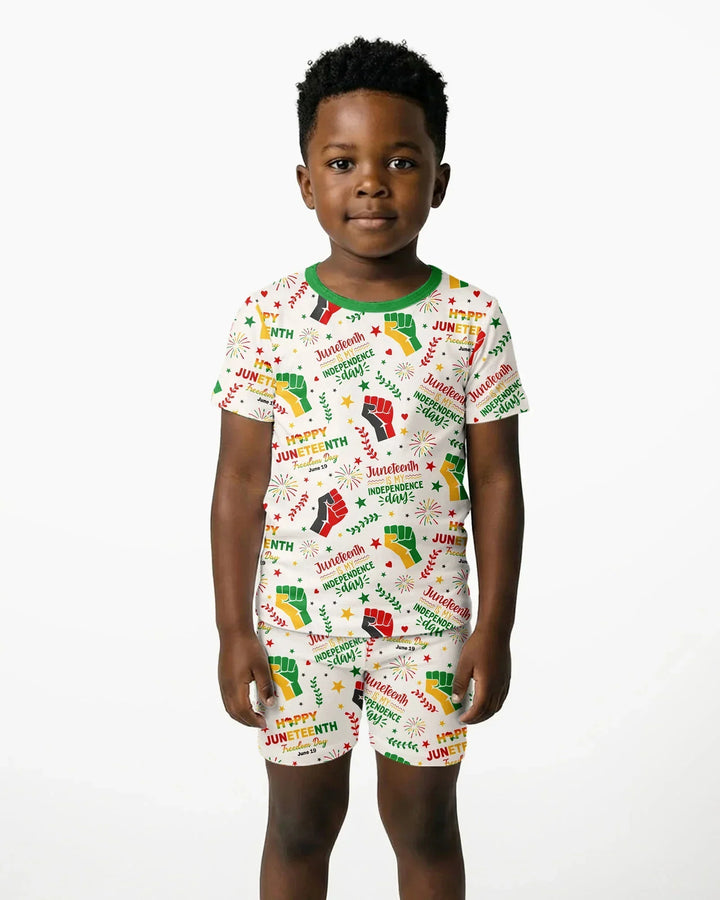 Happy Juneteenth Freedom Day Bamboo Two Piece Short Sleeve Shorts Pajama Set