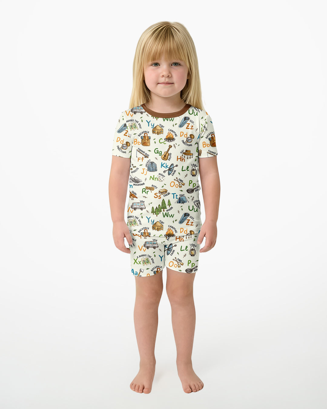 Adventure Alphabet ABCs Summer Camp Bamboo Two Piece Short Sleeve Shorts Pajama Set