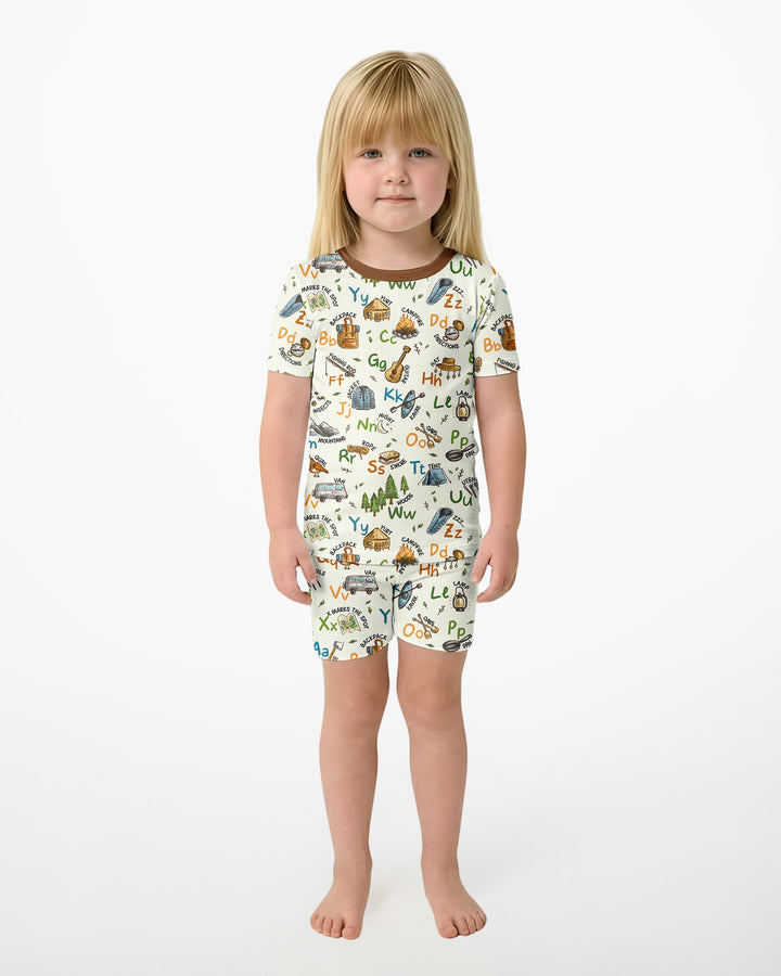 Adventure Alphabet ABCs Summer Camp Bamboo Two Piece Short Sleeve Shorts Pajama Set
