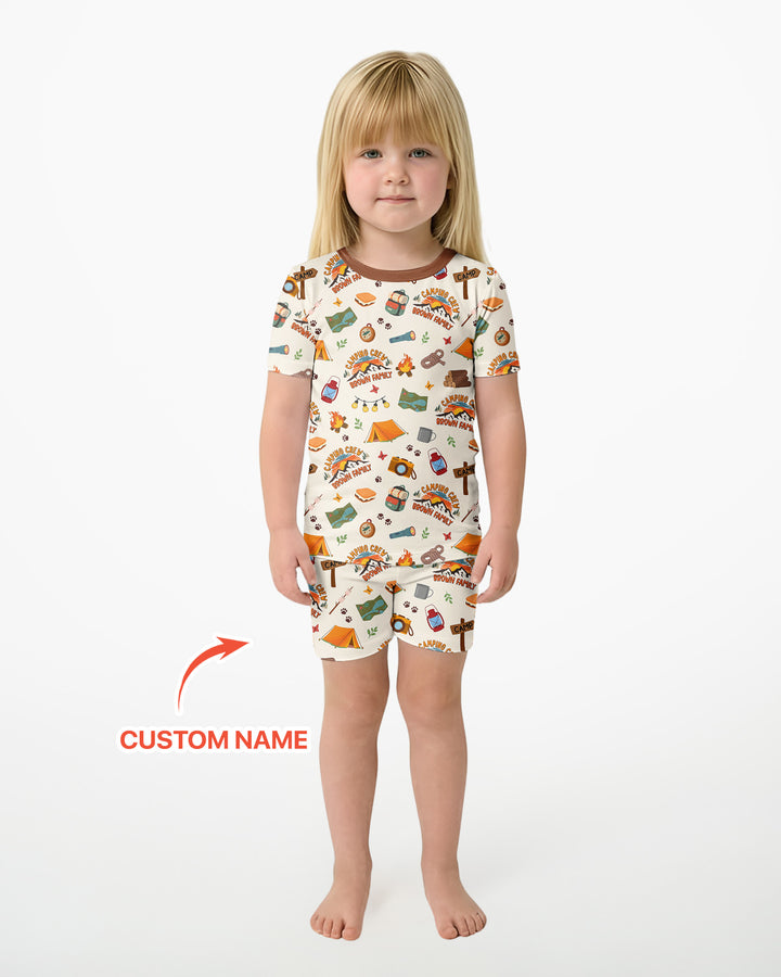 Custom Name Camping Crew Family Matching Bamboo Two Piece Short Sleeve Shorts Pajama Set