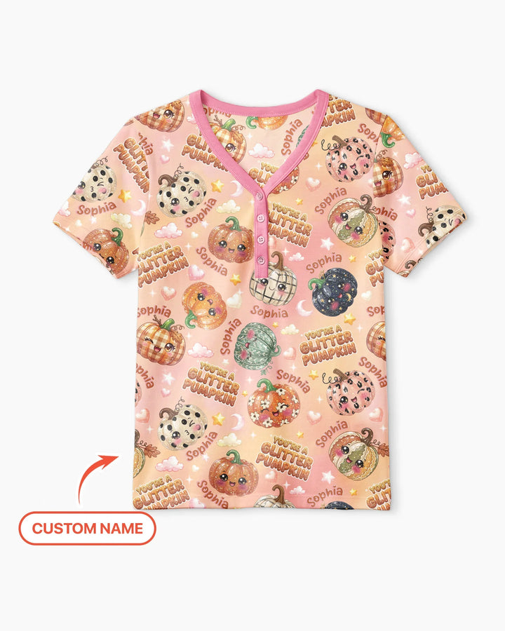 Custom Name You're A Glitter Pumpkin Bamboo Women Short Sleeve Short Pajama Set