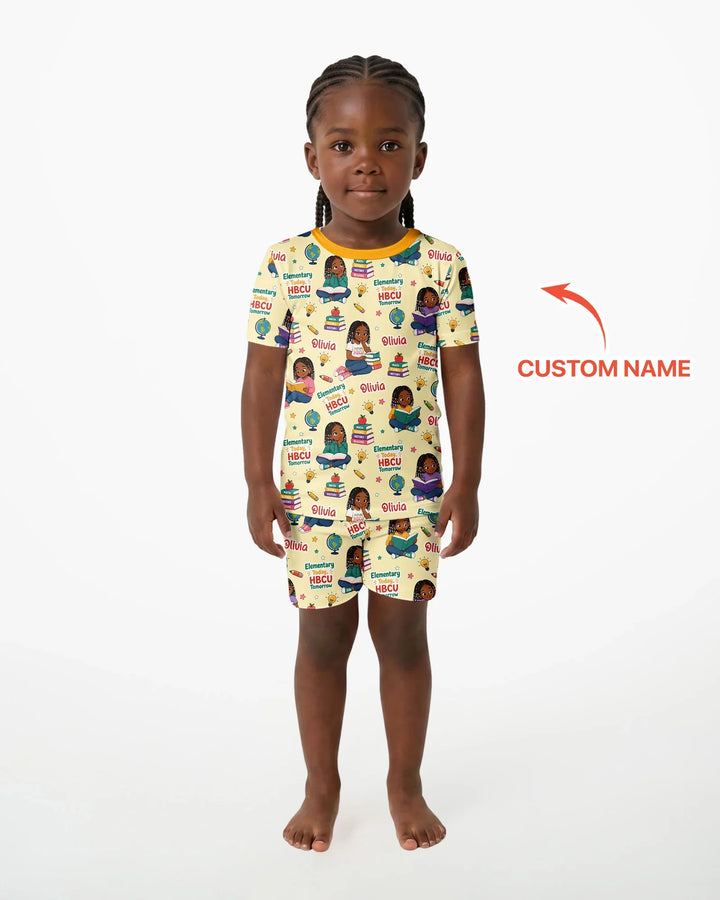 Custom Name Elementary Today HBCU Tomorrow Bamboo Two Piece Short Sleeve Shorts Pajama Set