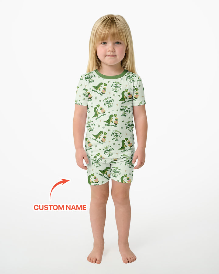 Custom Name Fathers Day 2026 Bamboo Two Piece Short Sleeve Shorts Pajama Set